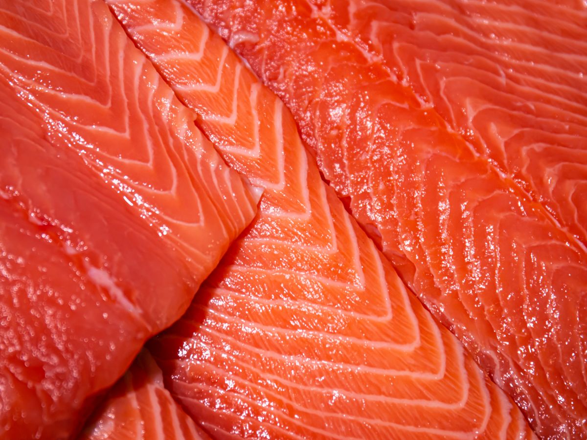 Salmón salvaje fresco con carne de color intenso y textura firme.