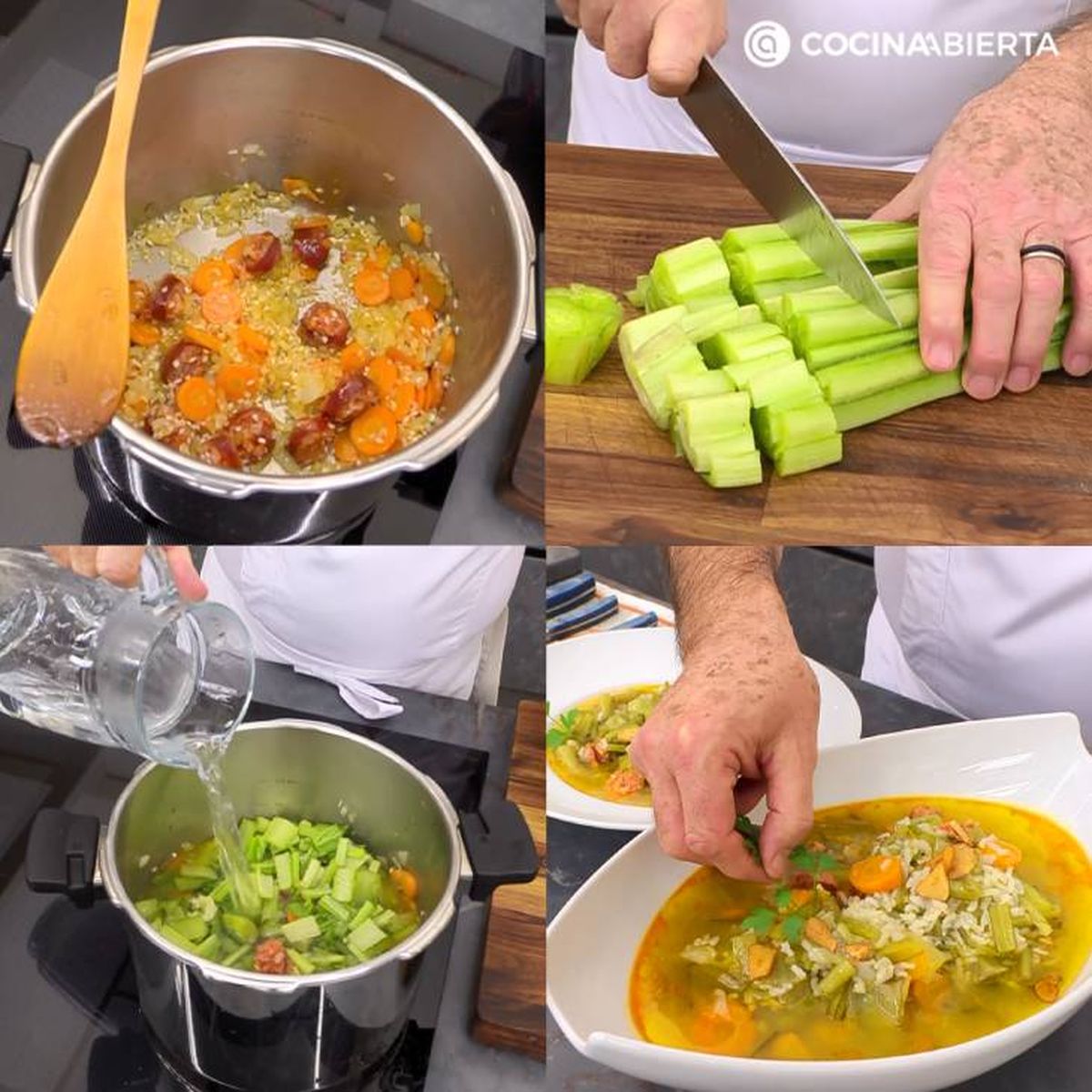 borraja y arroz con chorizo receta pasos