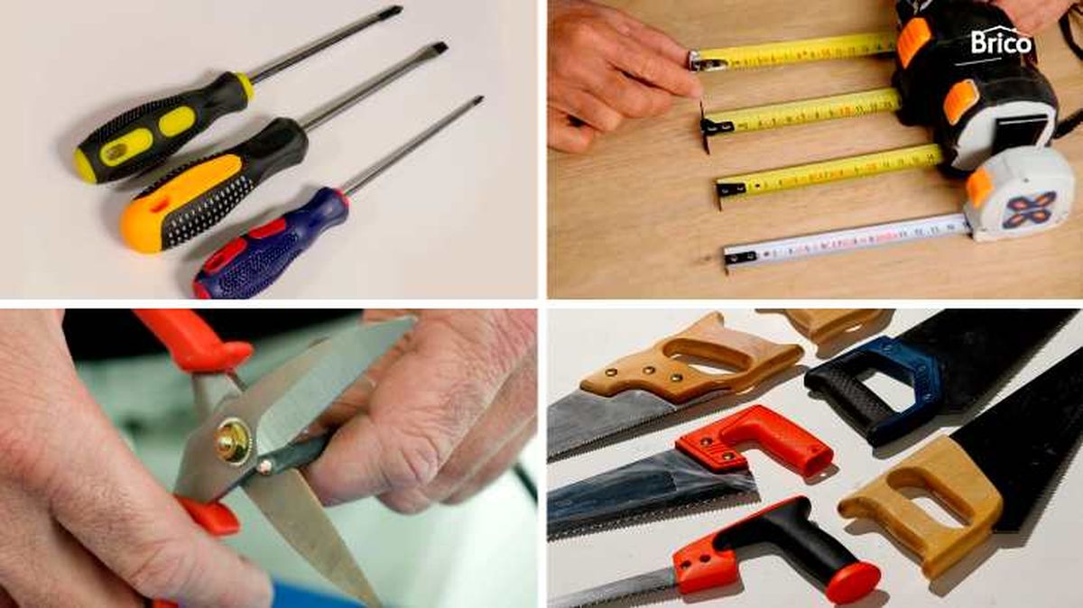 Un destornillador, una cinta métrica, unas tijeras y unas sierras