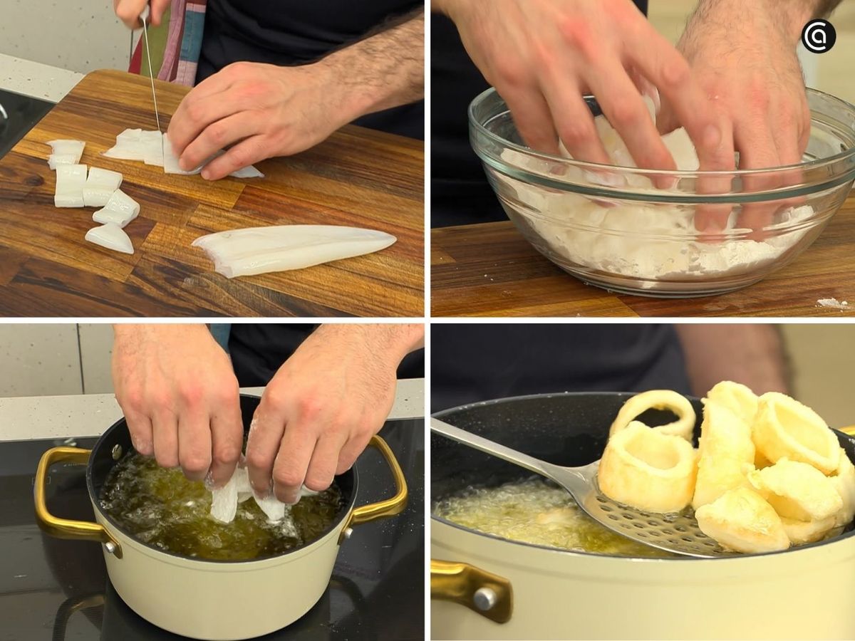 Enharina los chipirones y fríelos hasta que estén dorados