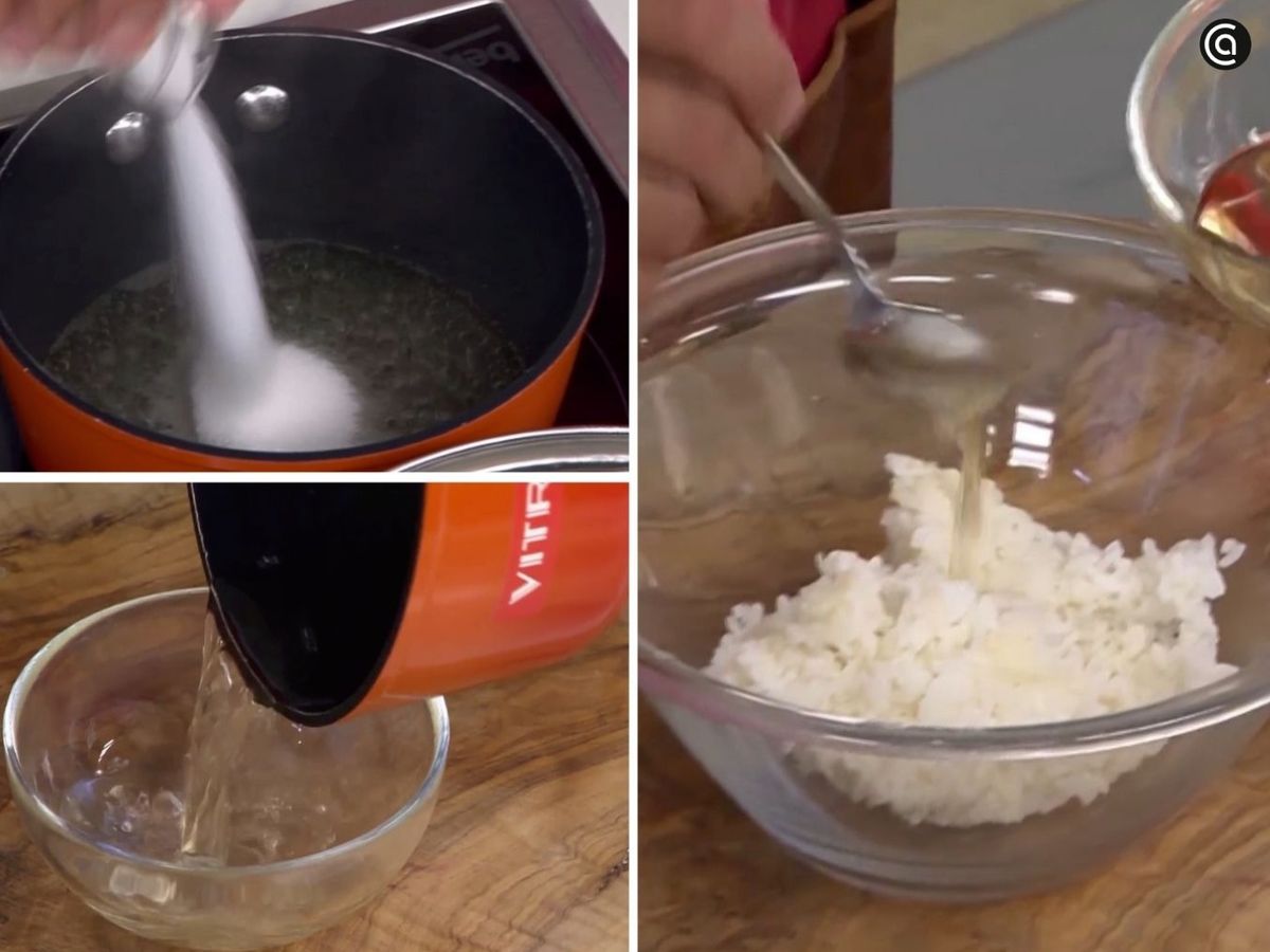 Prepara el aliño con vinagre y mirin, y mezcla con el arroz