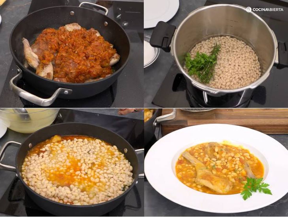 alubias blancas con tomate y conejo receta pasos