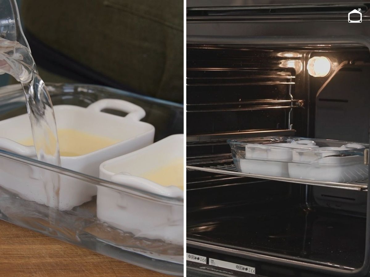 Cocina los recipientes al baño maría en el horno