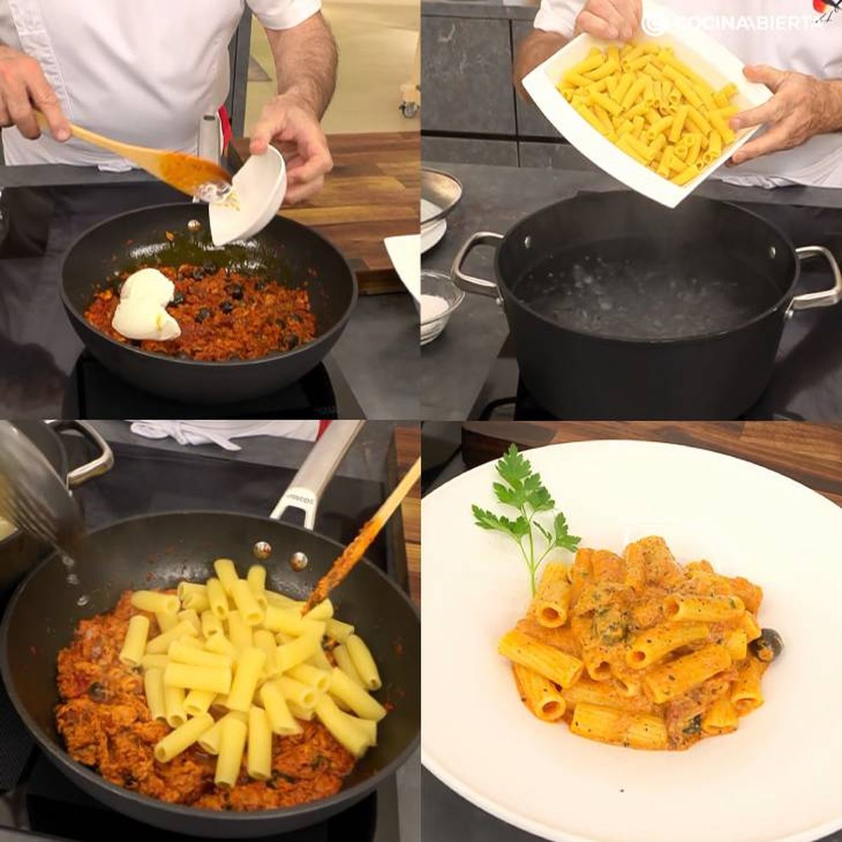 Paso a paso para hacer pasta rigatoni con crema de atún