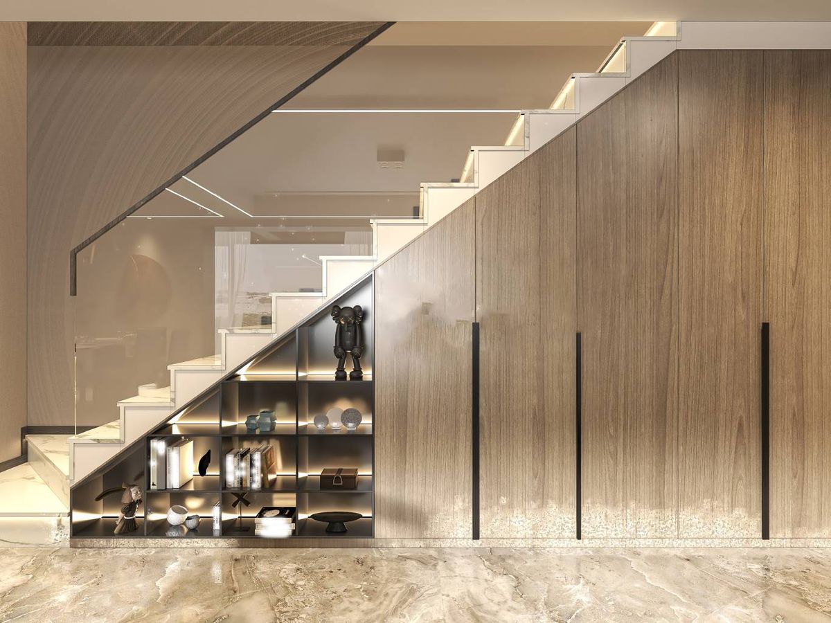 Soluciones de almacenaje que combinan funcionalidad y diseño bajo la escalera.