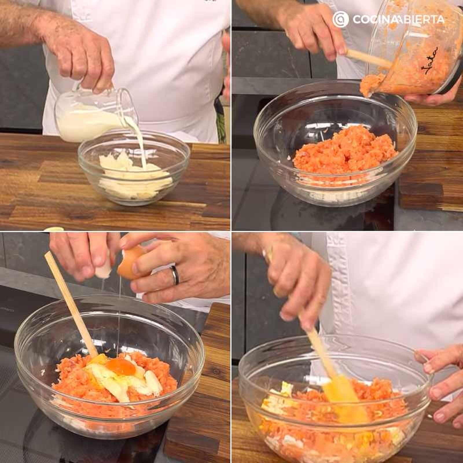 Salpimienta, mezcla hasta obtener una masa homogénea Salpimienta, mezcla hasta obtener una masa homogénea