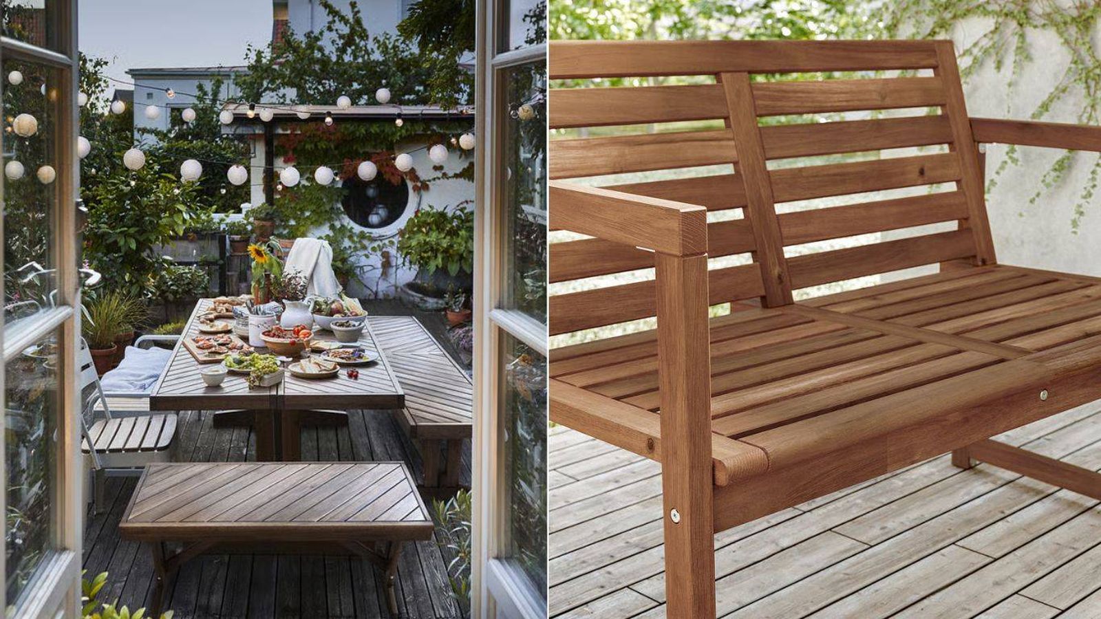 Bancos de madera IKEA para exterior. / Fotos: IKEA