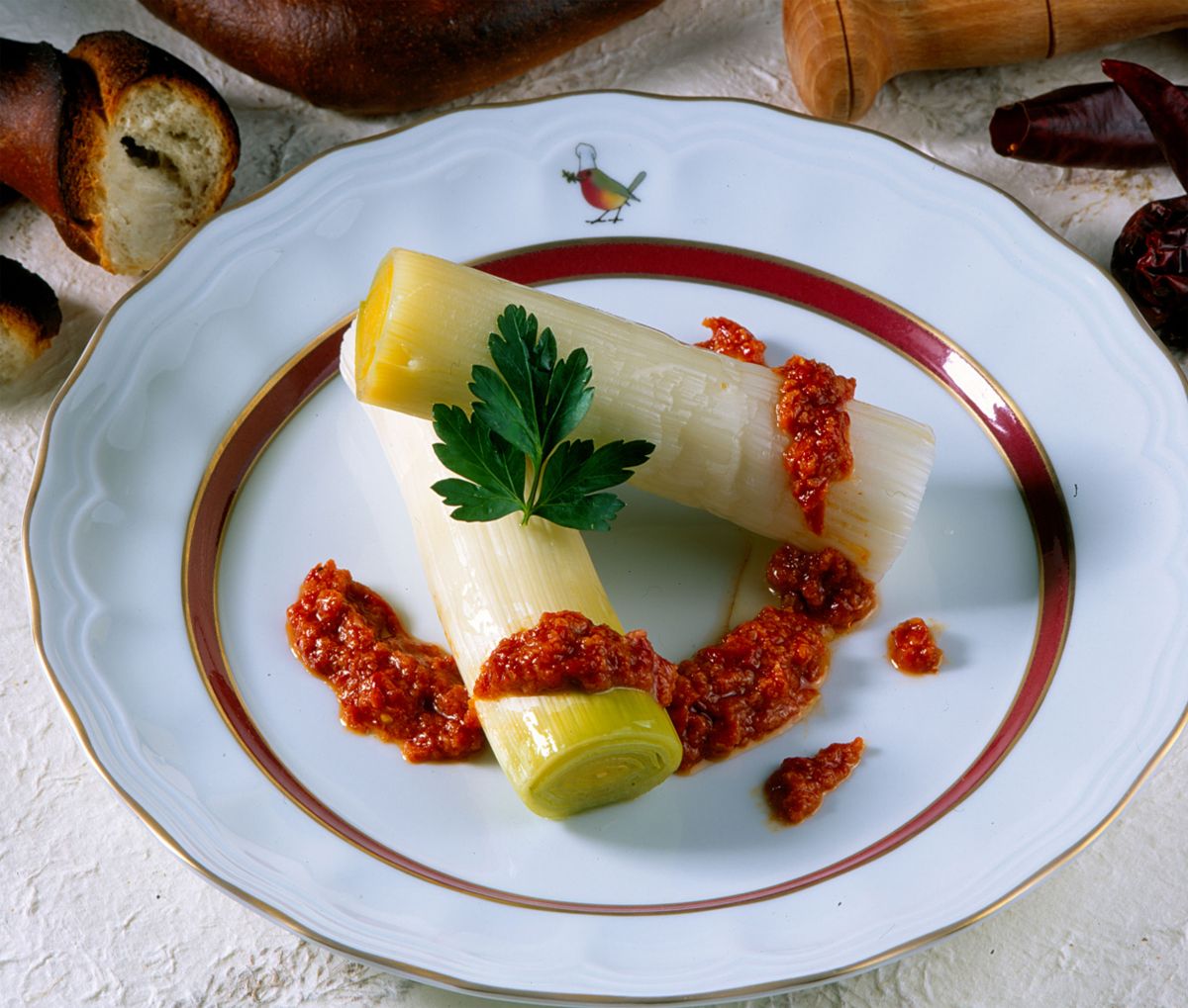 Puerros con salsa romesco