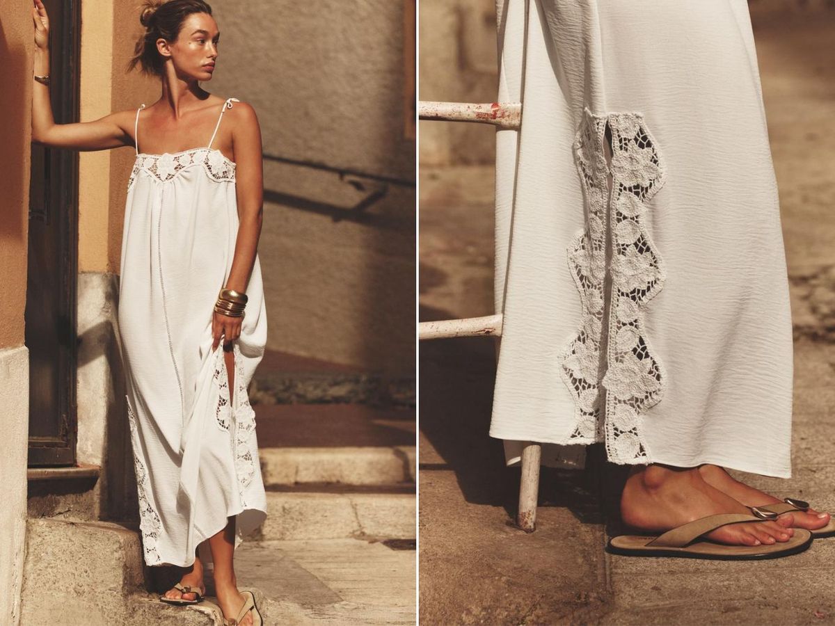 Vestido largo crochet de Zara.