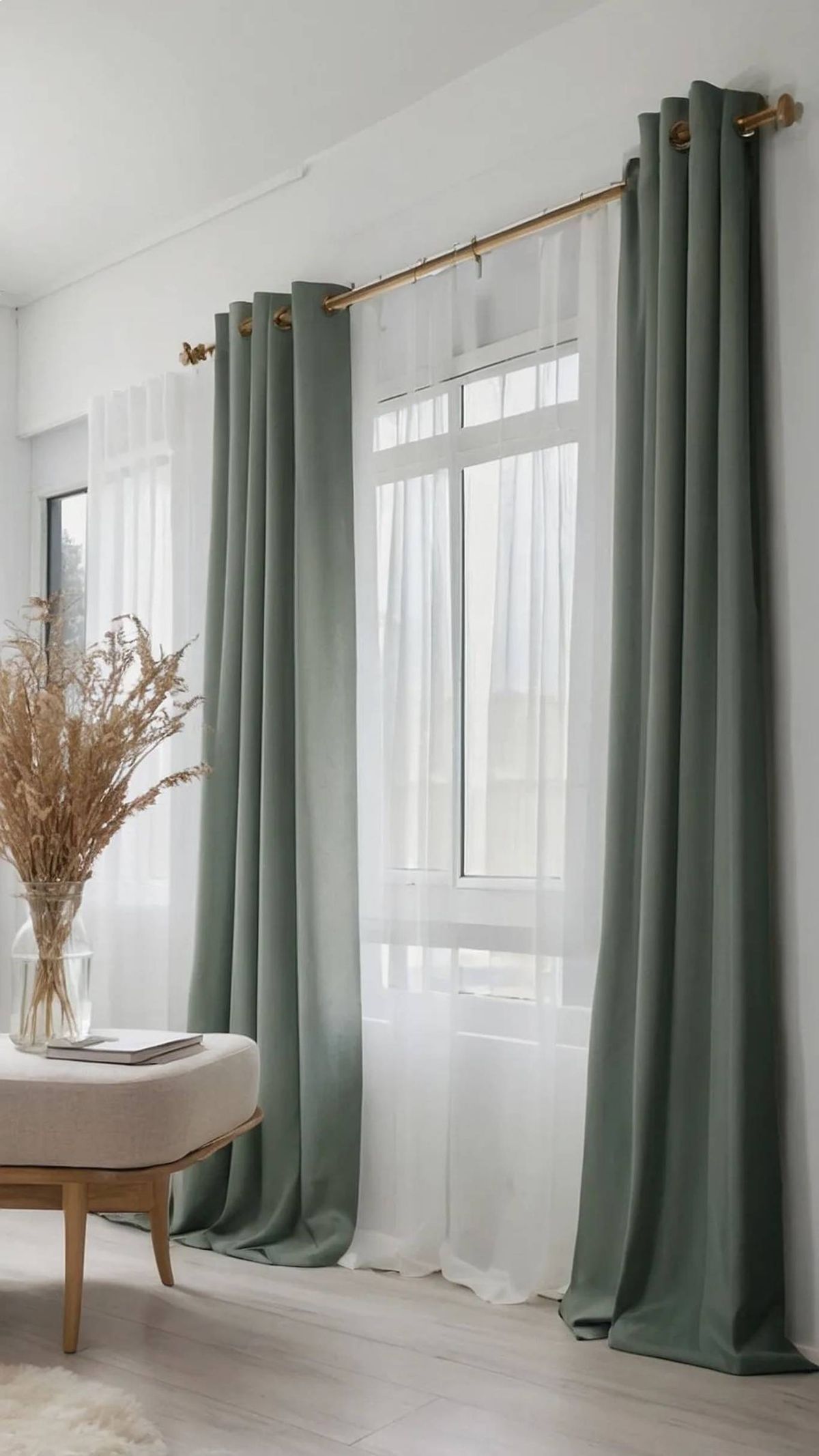 Visillos con estampado sutil combinados con cortinas lisas para un toque delicado.