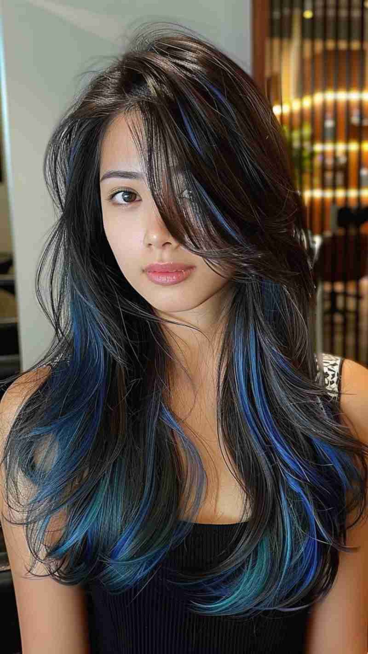 Pechas en color azul sobre cabello oscuro
