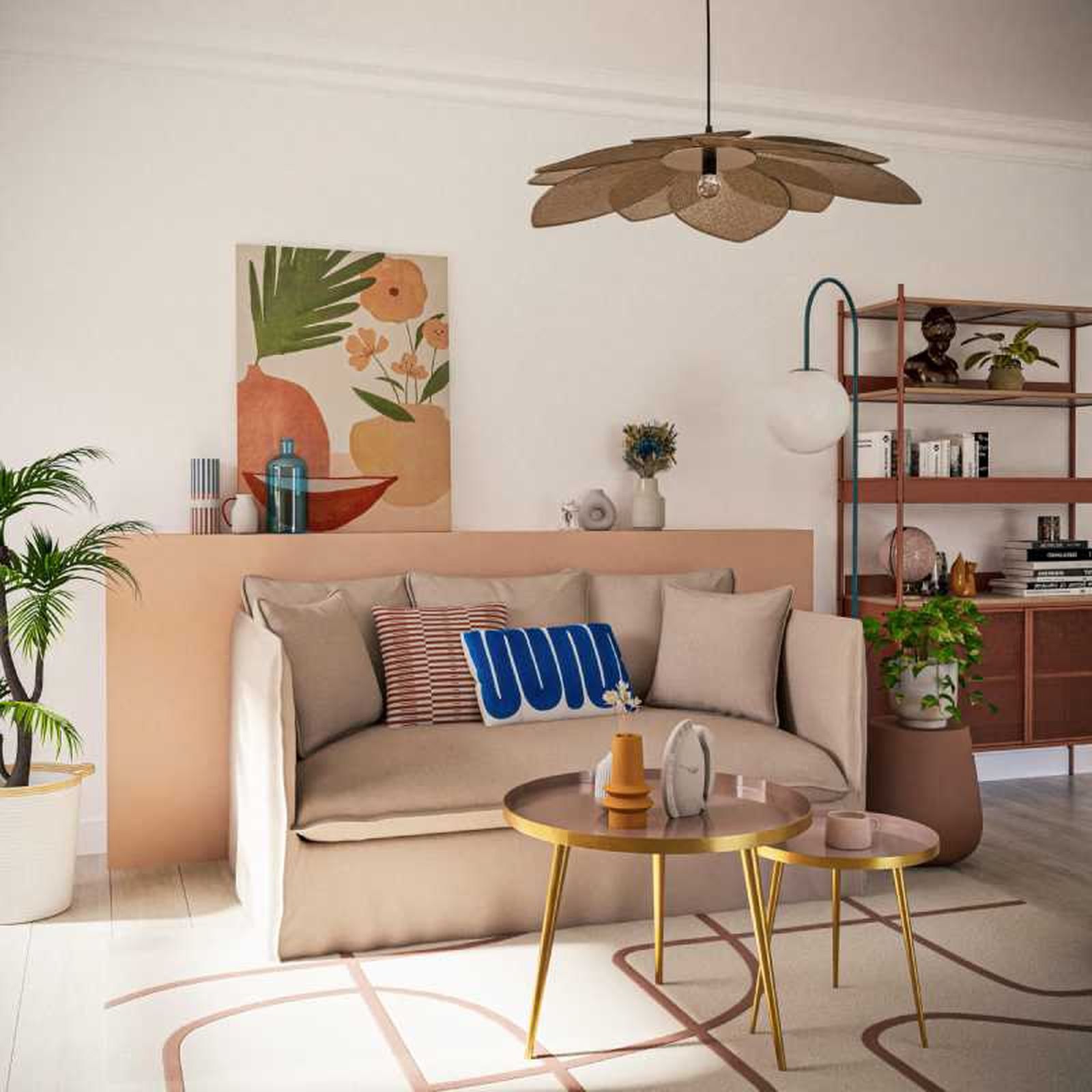 Salón decorado con la lámpara flor Butterfly.