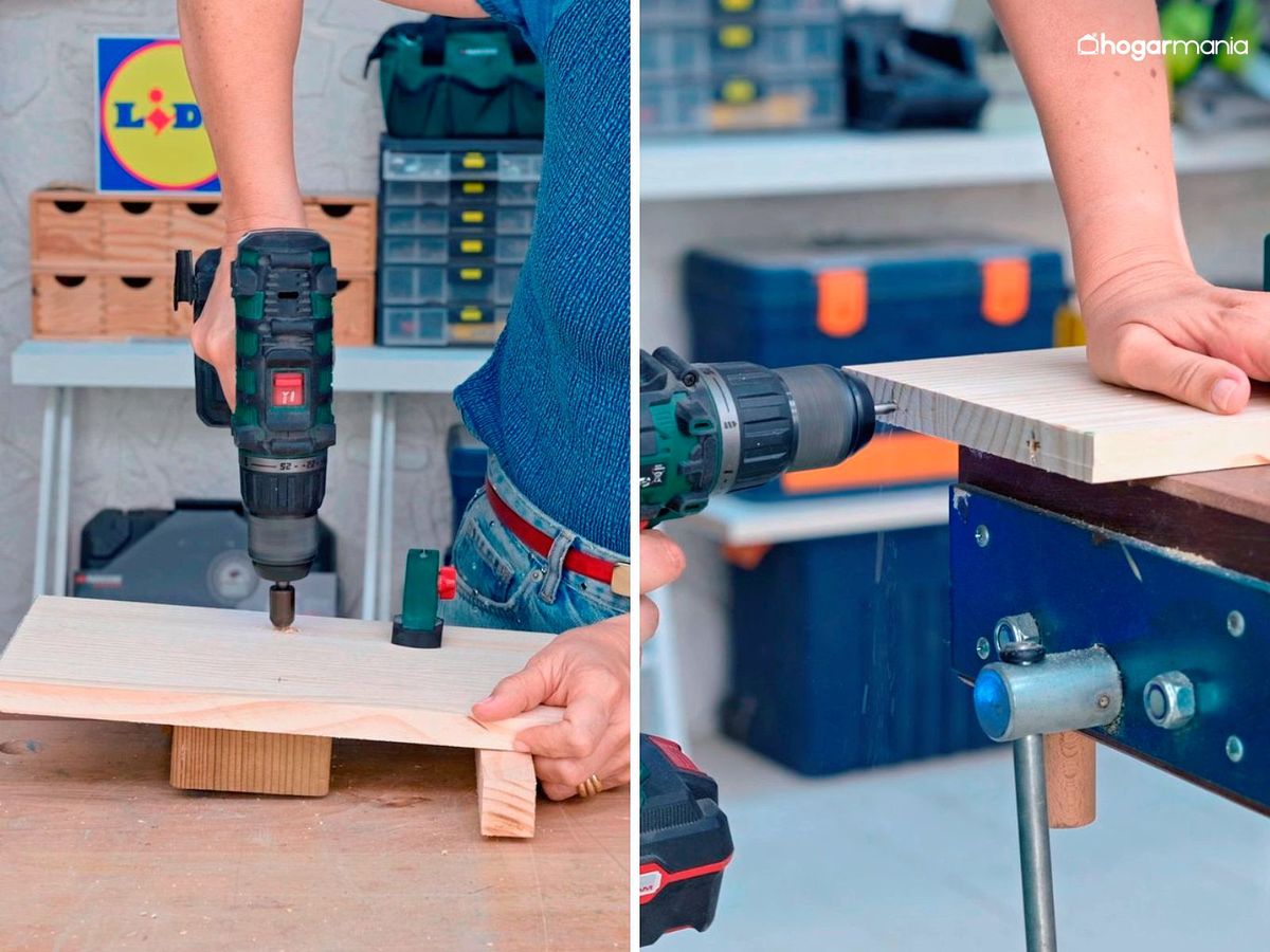 Haz agujeros para montar el organizador extensible de cocina
