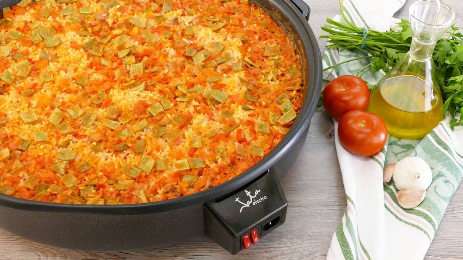 Receta de paella de carne y verduras