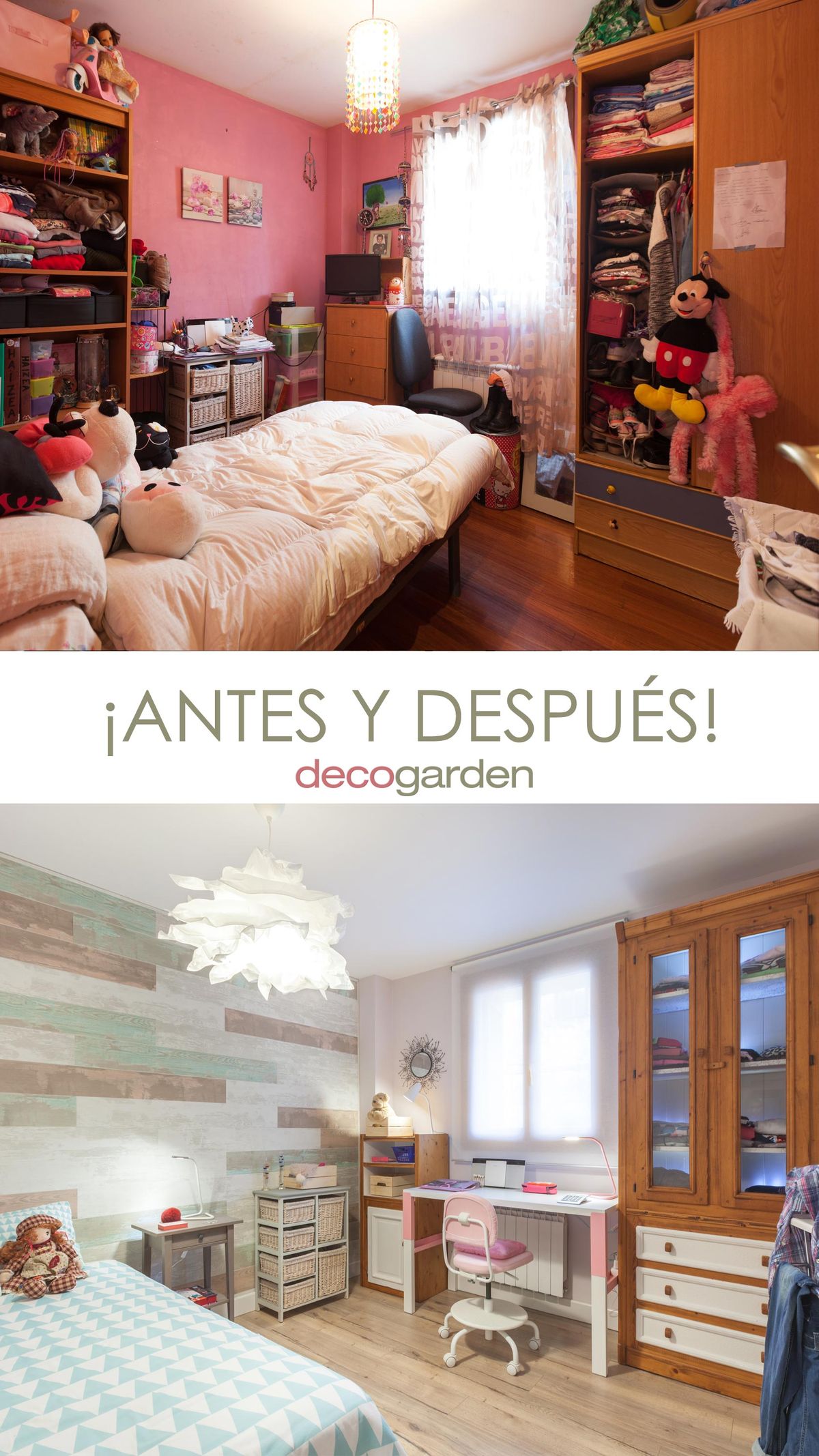 DEKO0714 decorar dormitorio juvenil rosa antes despues