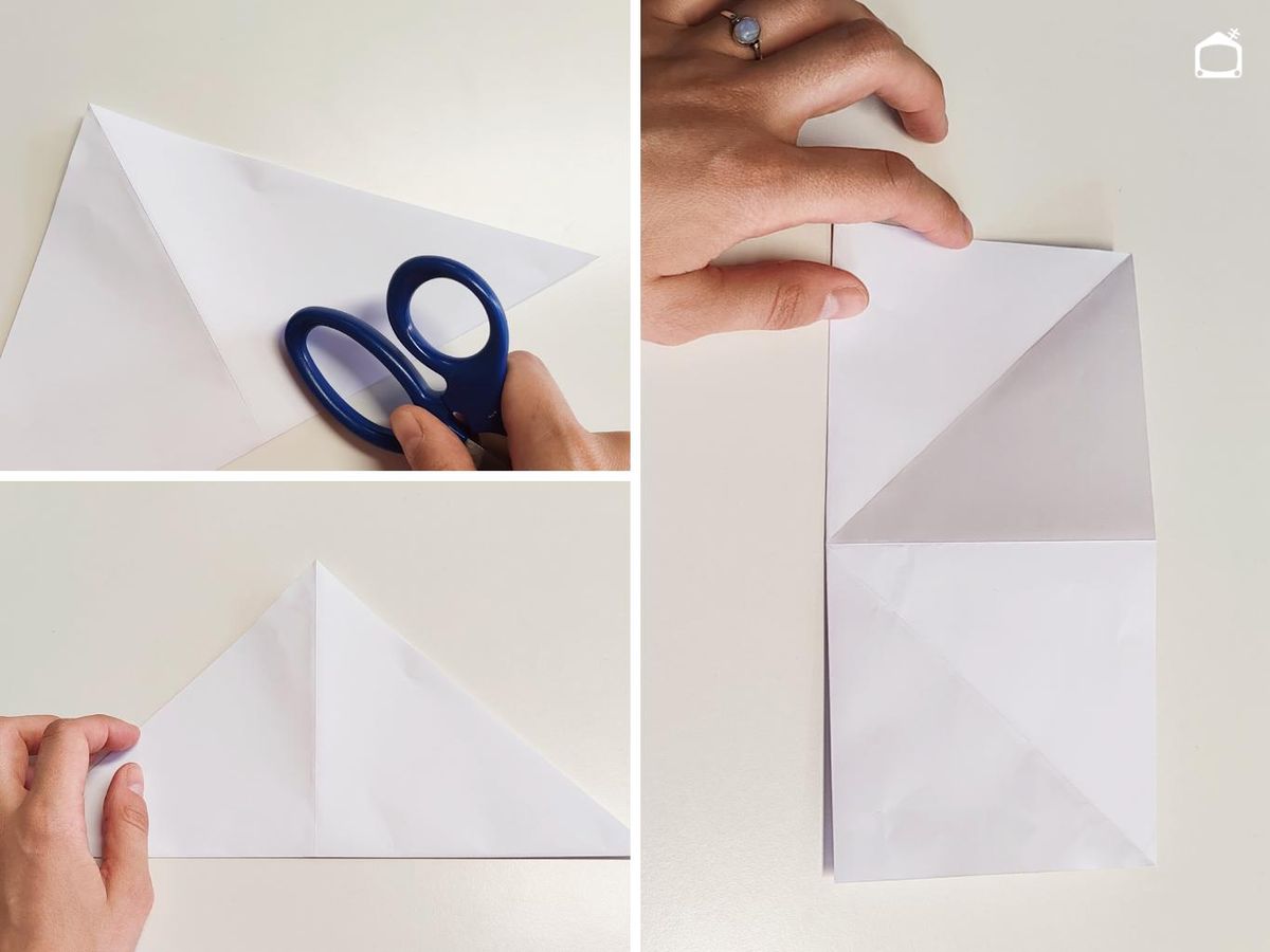 Segundo paso para hacer una grulla de papel.