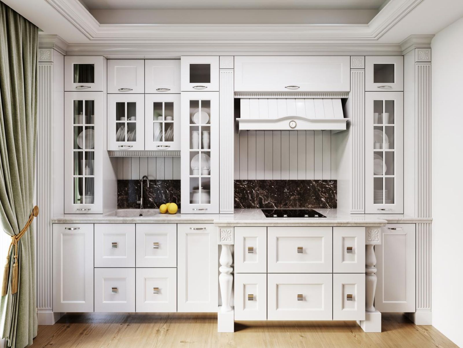 Cocina con encimera blanca. Cocina con encimera blanca.