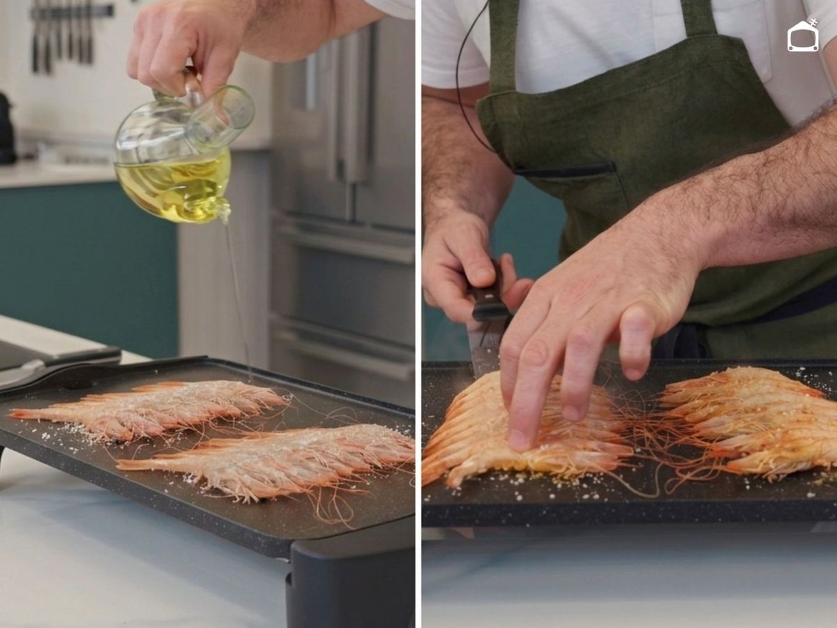 Pon las gambas sobre una plancha y cocínalas