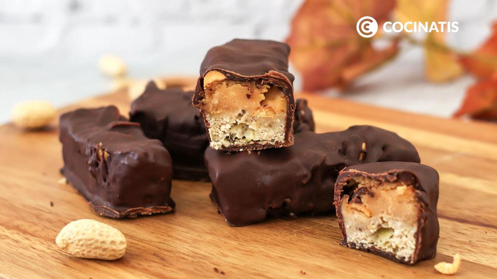 Barritas de plátano, cacahuete y caramelo salado