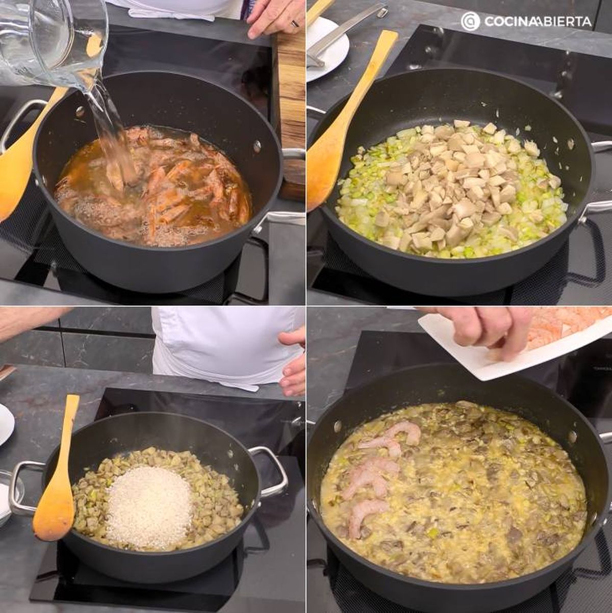 arroz setas gambas pasos