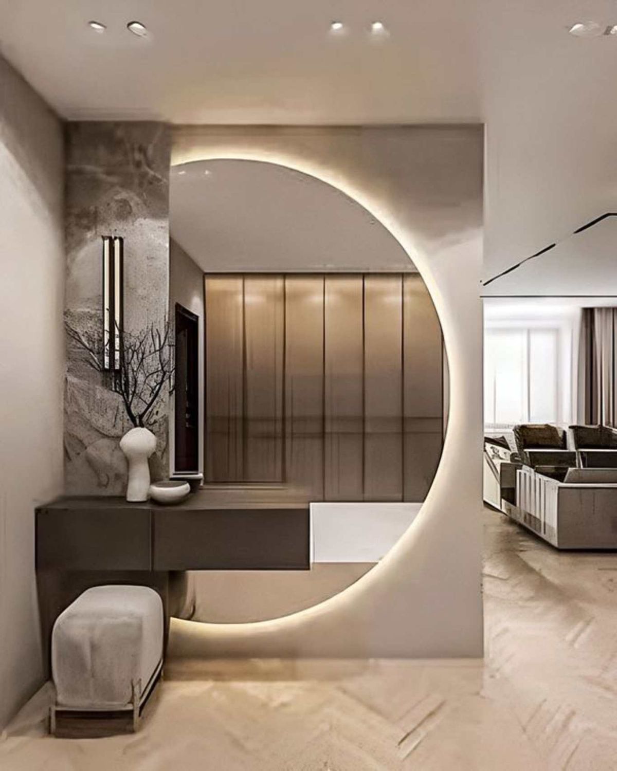 Espejo grande de pared con luces integradas.