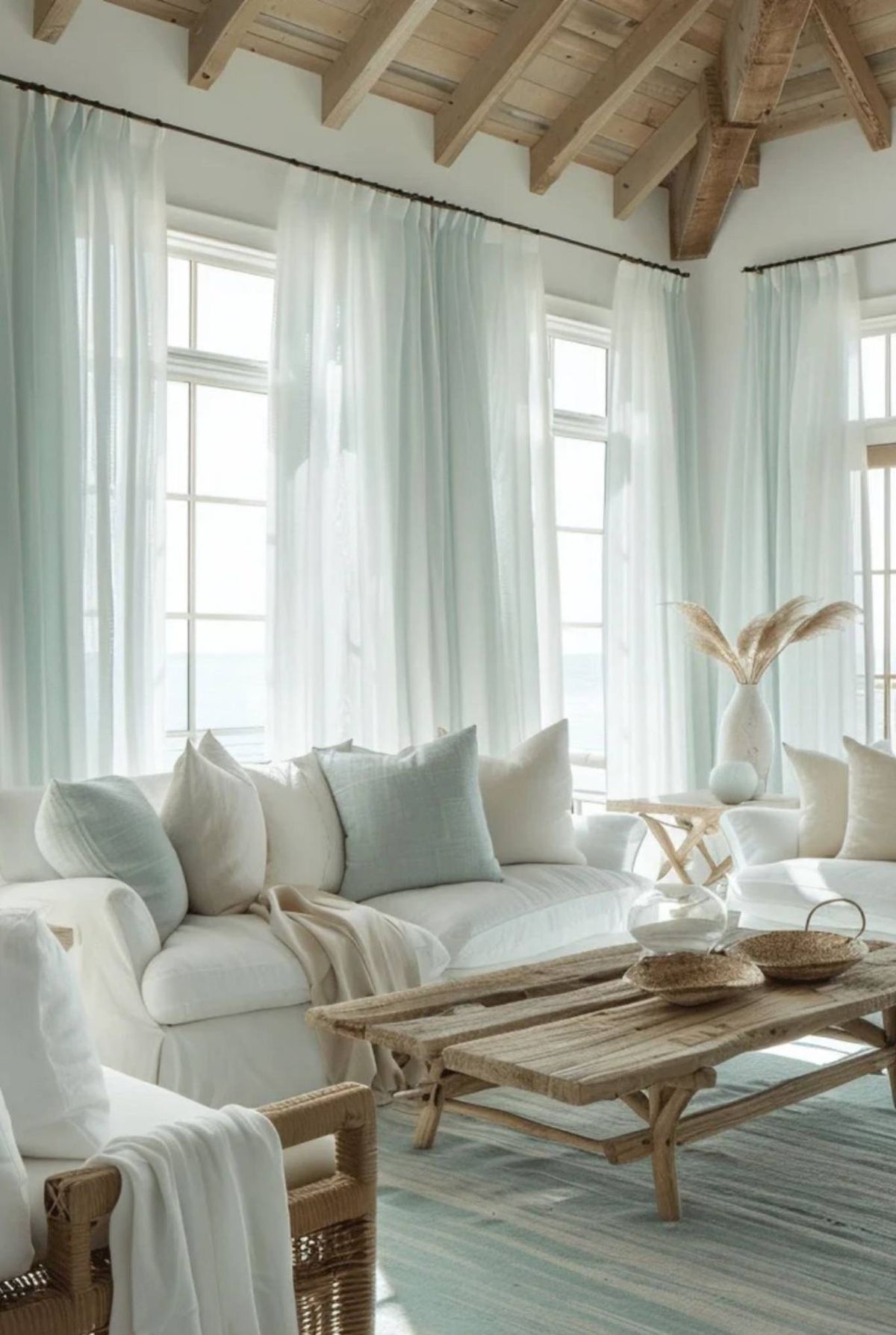 Salón blanco de estilo coastal.