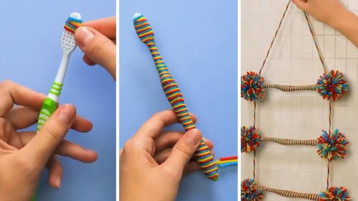 reutilizar cepillo de dientes toallero casero