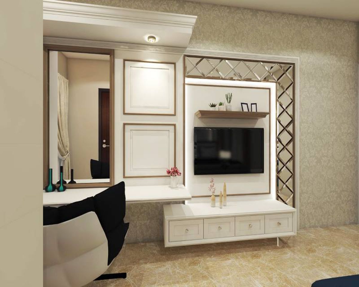 Estancia elegante mueble de la televisión blanco.