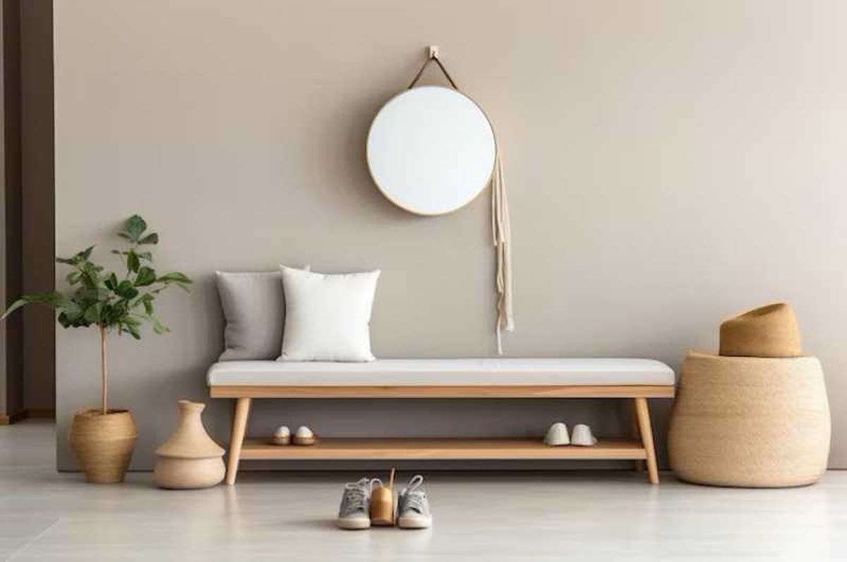Recibidor minimalista en color beige.