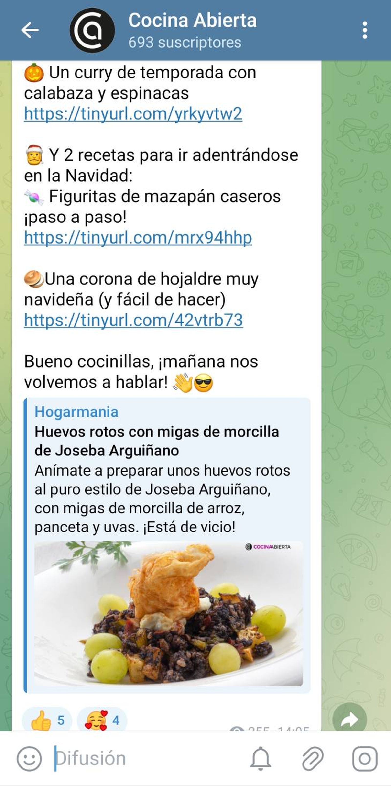 canal telegram cocina abierta