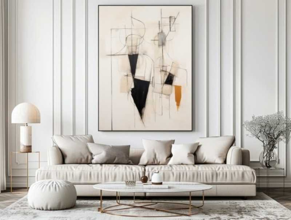 Salón beige con cuadro XXL.