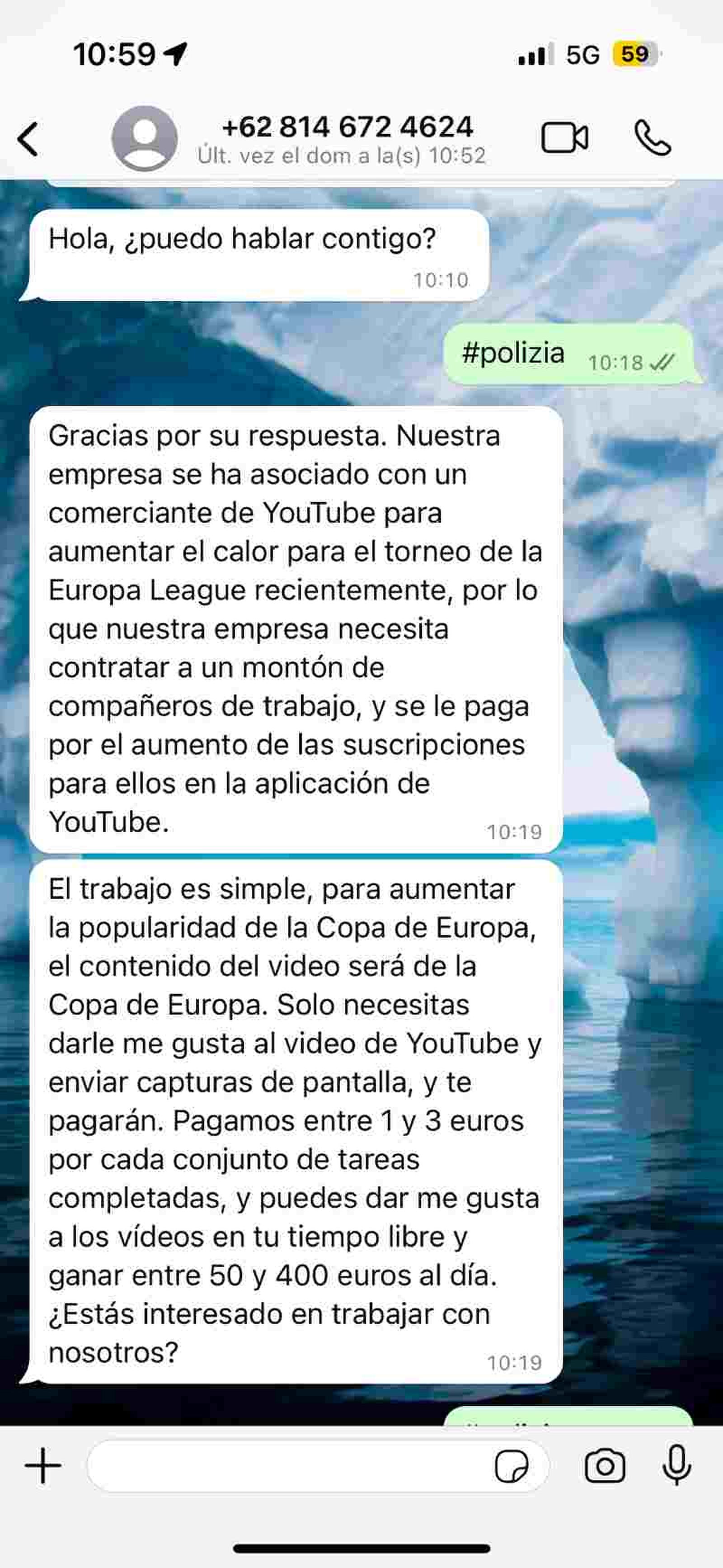 Así se presenta el mensaje de WhatsApp con el prefijo +62 Así se presenta el mensaje de WhatsApp con el prefijo +62