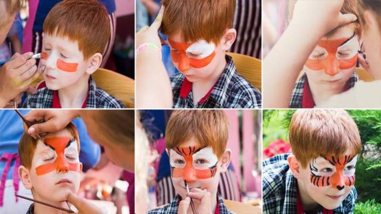 Paso a paso de maquillaje facial de tigre para niños Paso a paso de maquillaje facial de tigre para niños