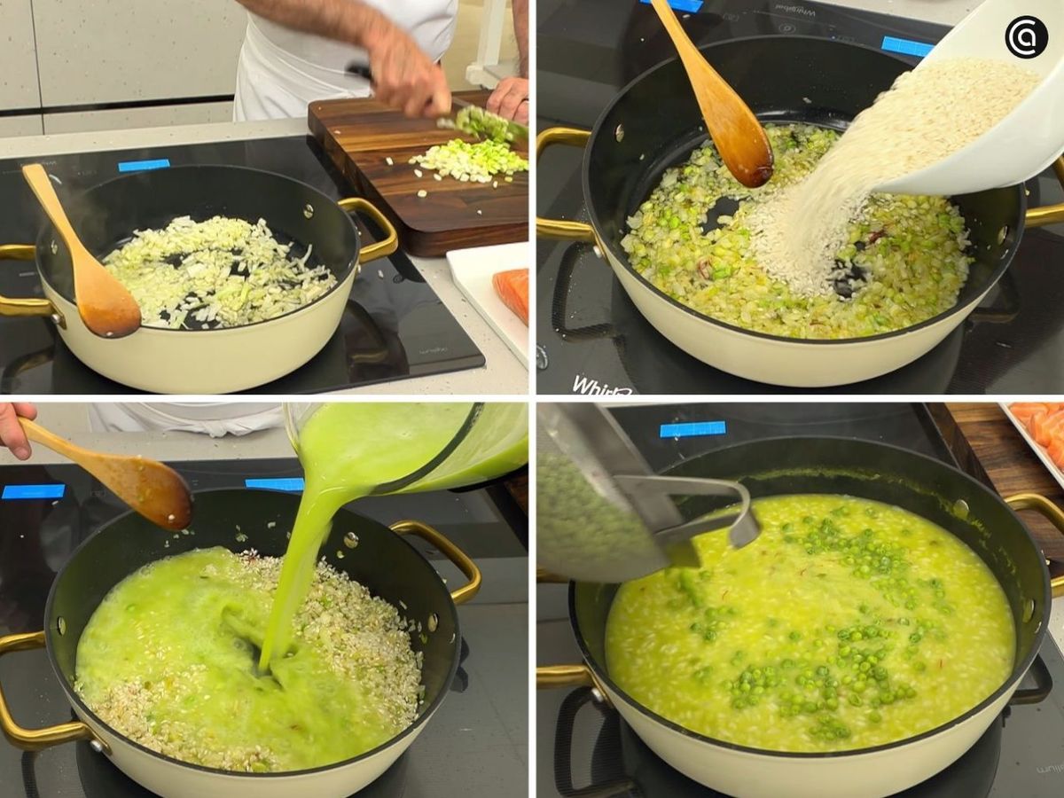 Paso a paso para preparar arroz caldoso con guisantes