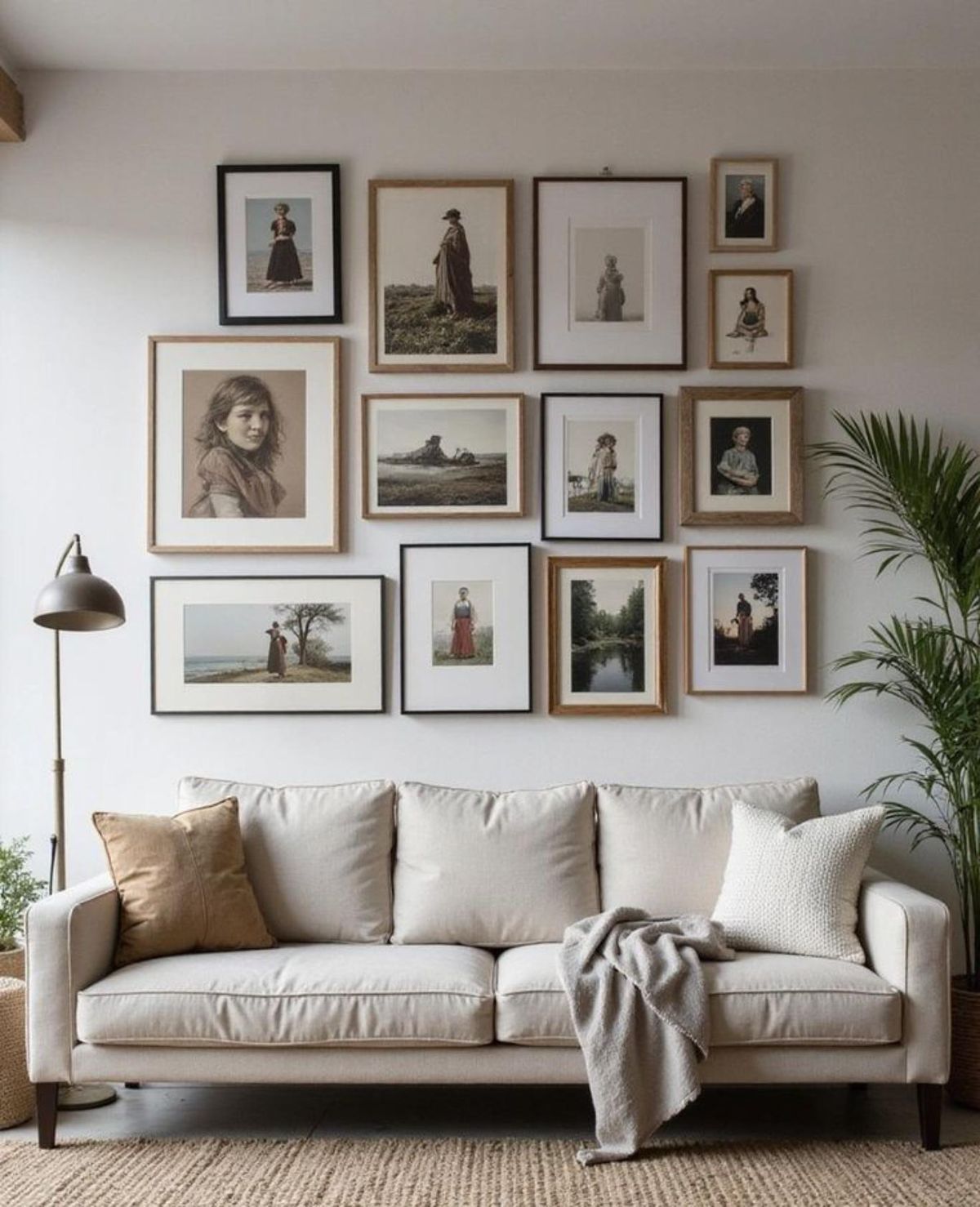 Salón decorado con fotografías y retratos.