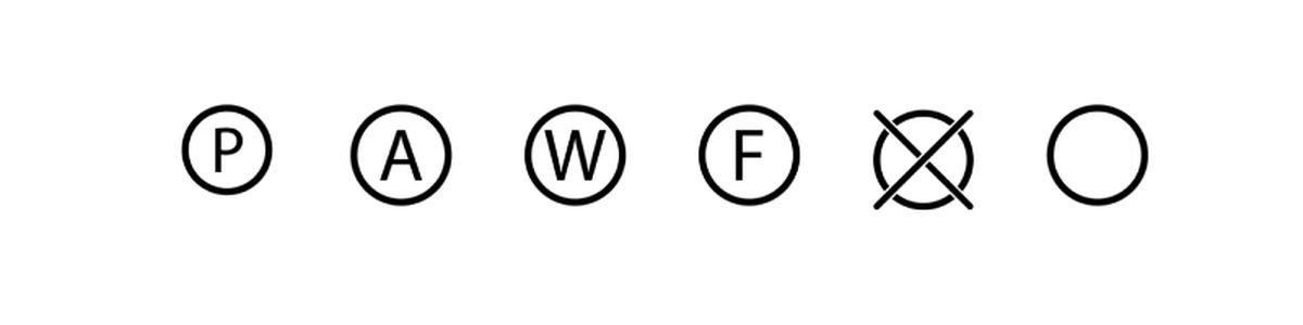 Principales símbolos de limpieza en seco que aparecen en las etiquetas de cuidado o composición de la ropa