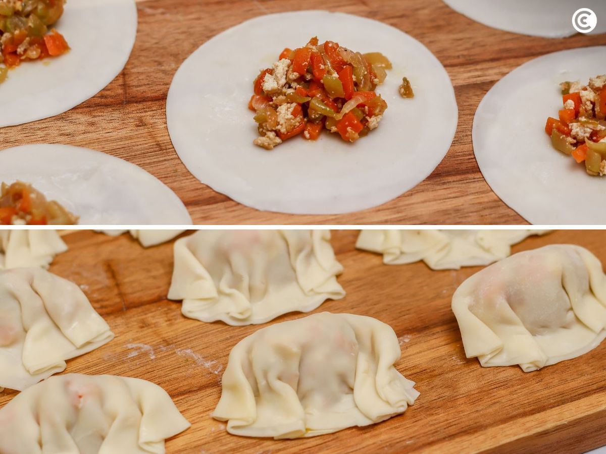 Rellenar y dar forma a las gyozas de verduras