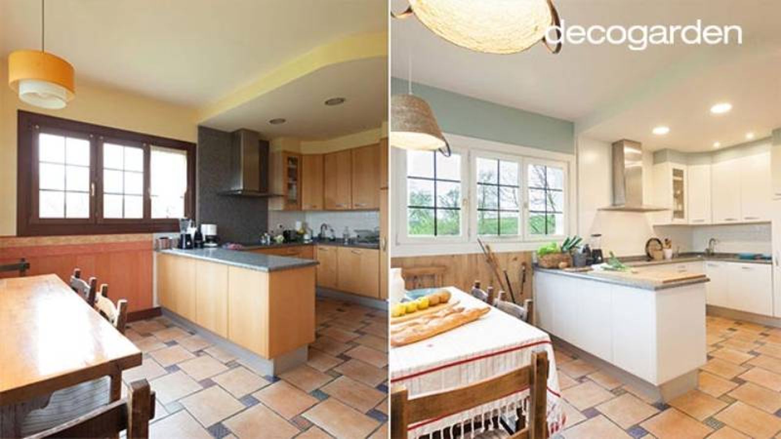 Antes y después de la cocina renovada con muebles pintados. Antes y después de la cocina renovada con muebles pintados.