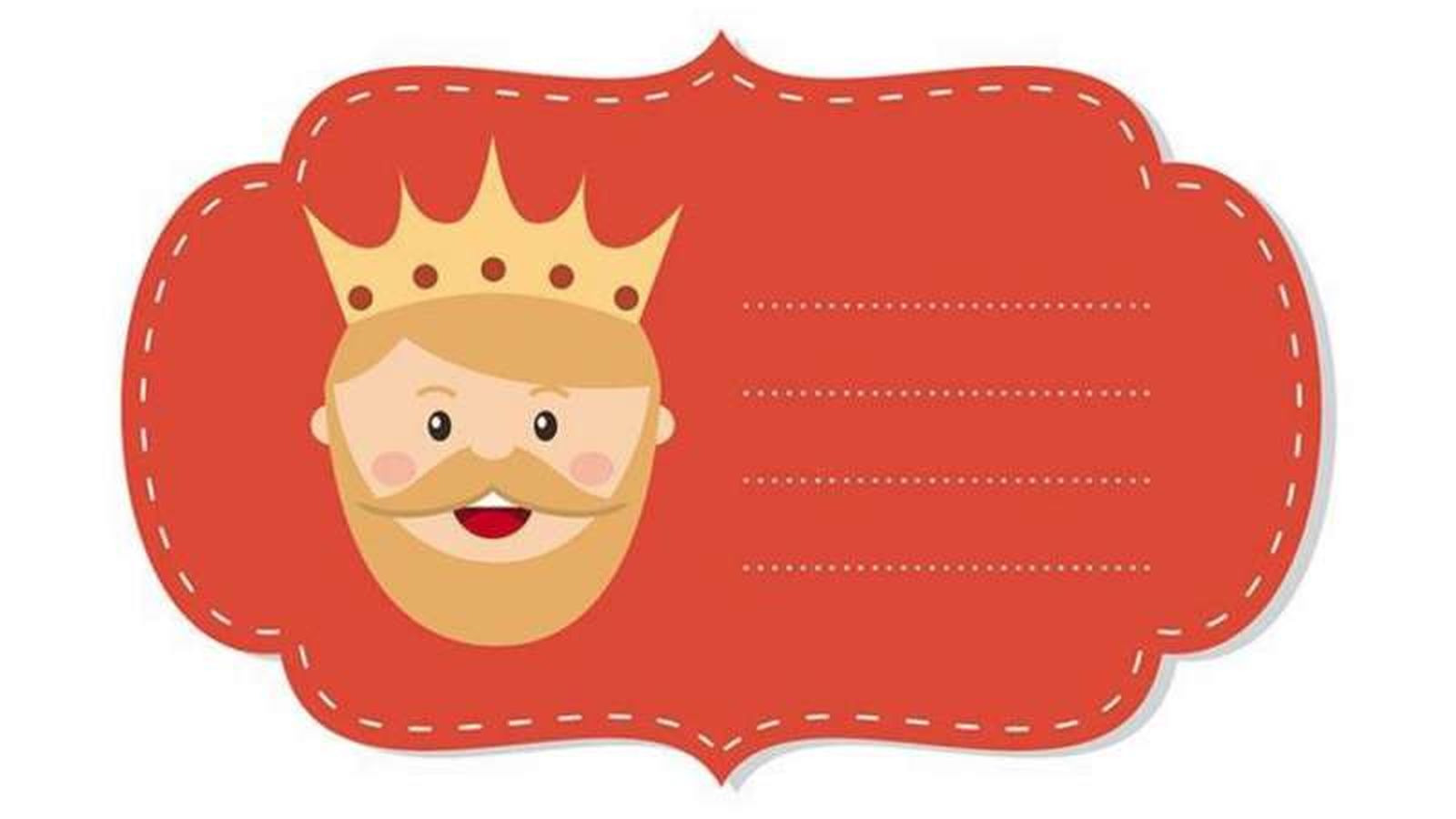 Etiqueta roja del Rey Gaspar para personalizar los regalos de Reyes.