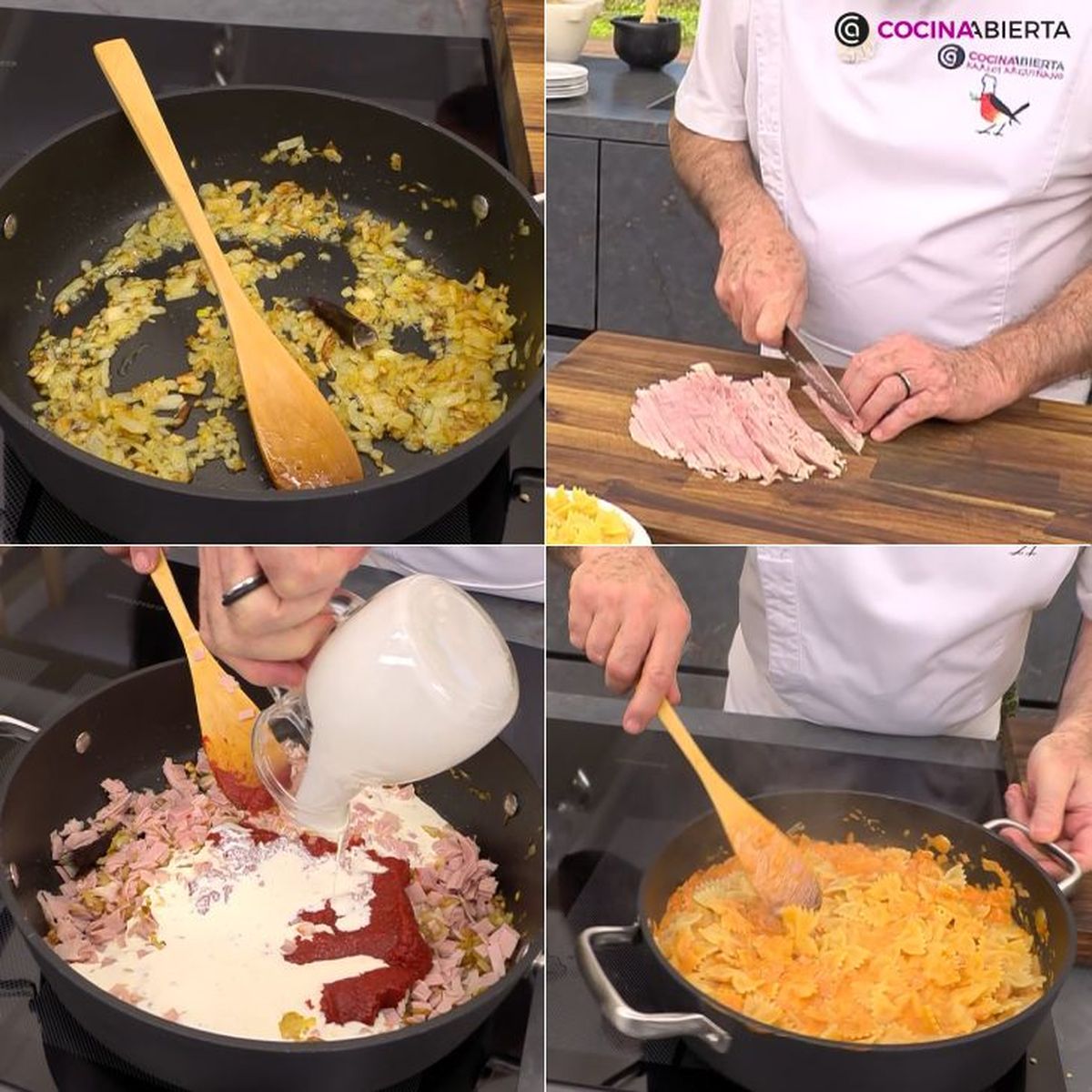 farfalle con crema de tomate jamon cocido pasos