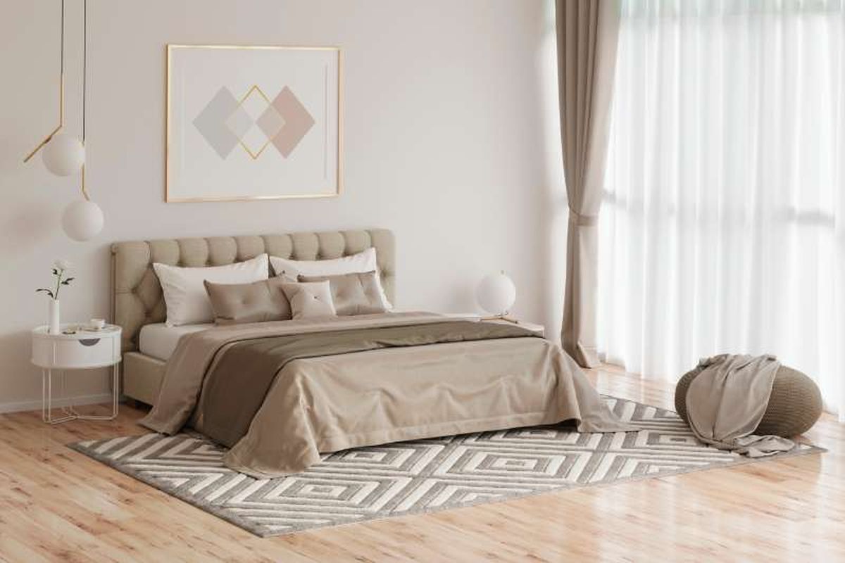 Dormitorio beige decorado según el feng shui.