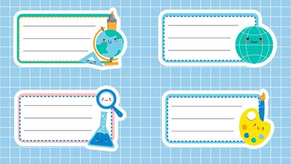 Etiquetas para poner el nombre en los cuadernos del cole.