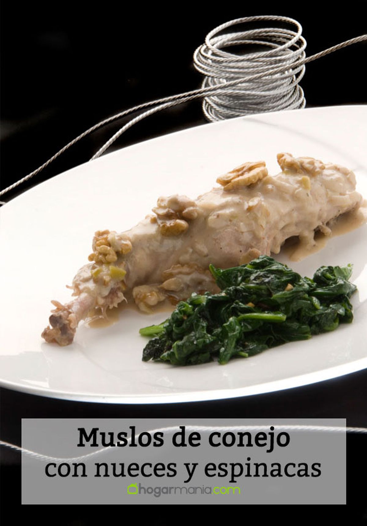 muslos de conejo con nueces y espinacas pin