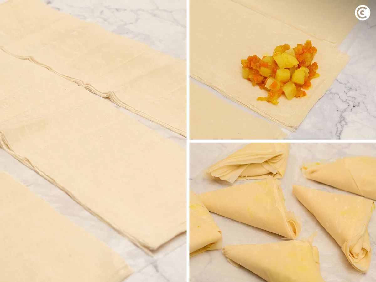 Rellenar y dar forma a las samosas vegetales