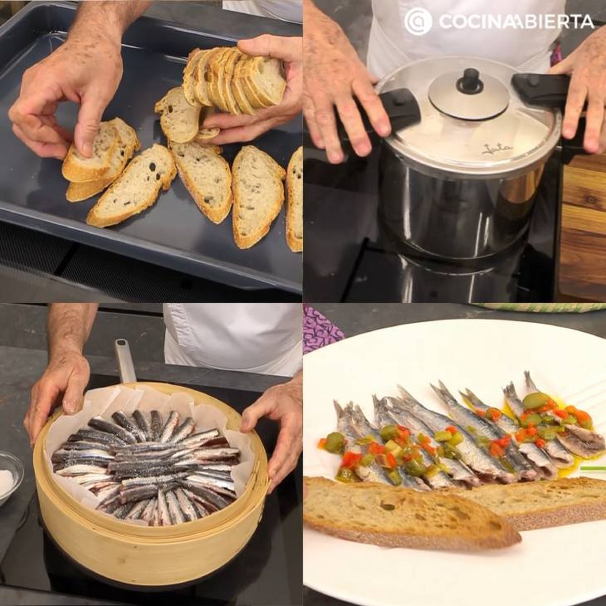 anchoas al vapor con vinagreta receta pasos