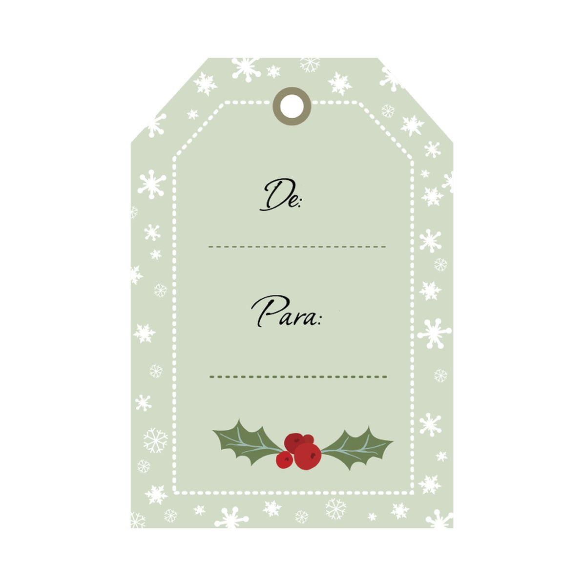 Etiqueta navideña verde para poner el nombre.