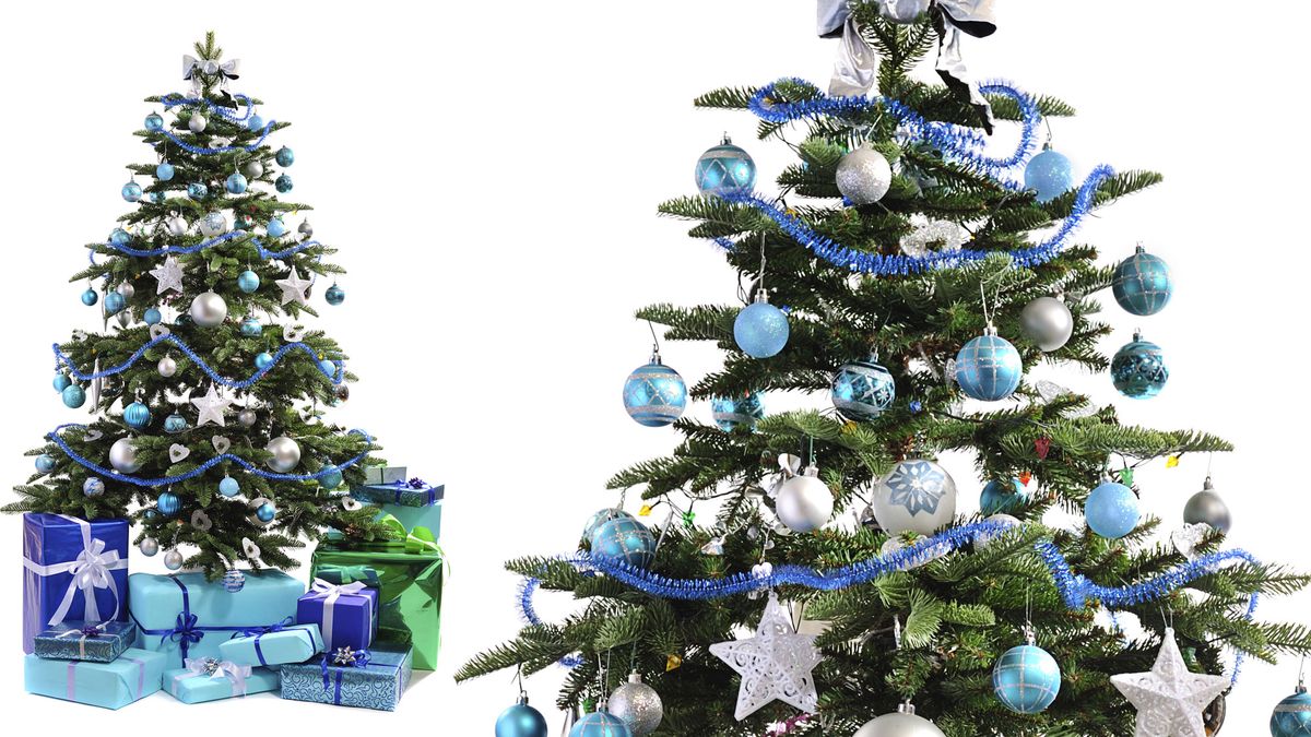 Decoración navideña en azul, blanco y plata   arbol verde