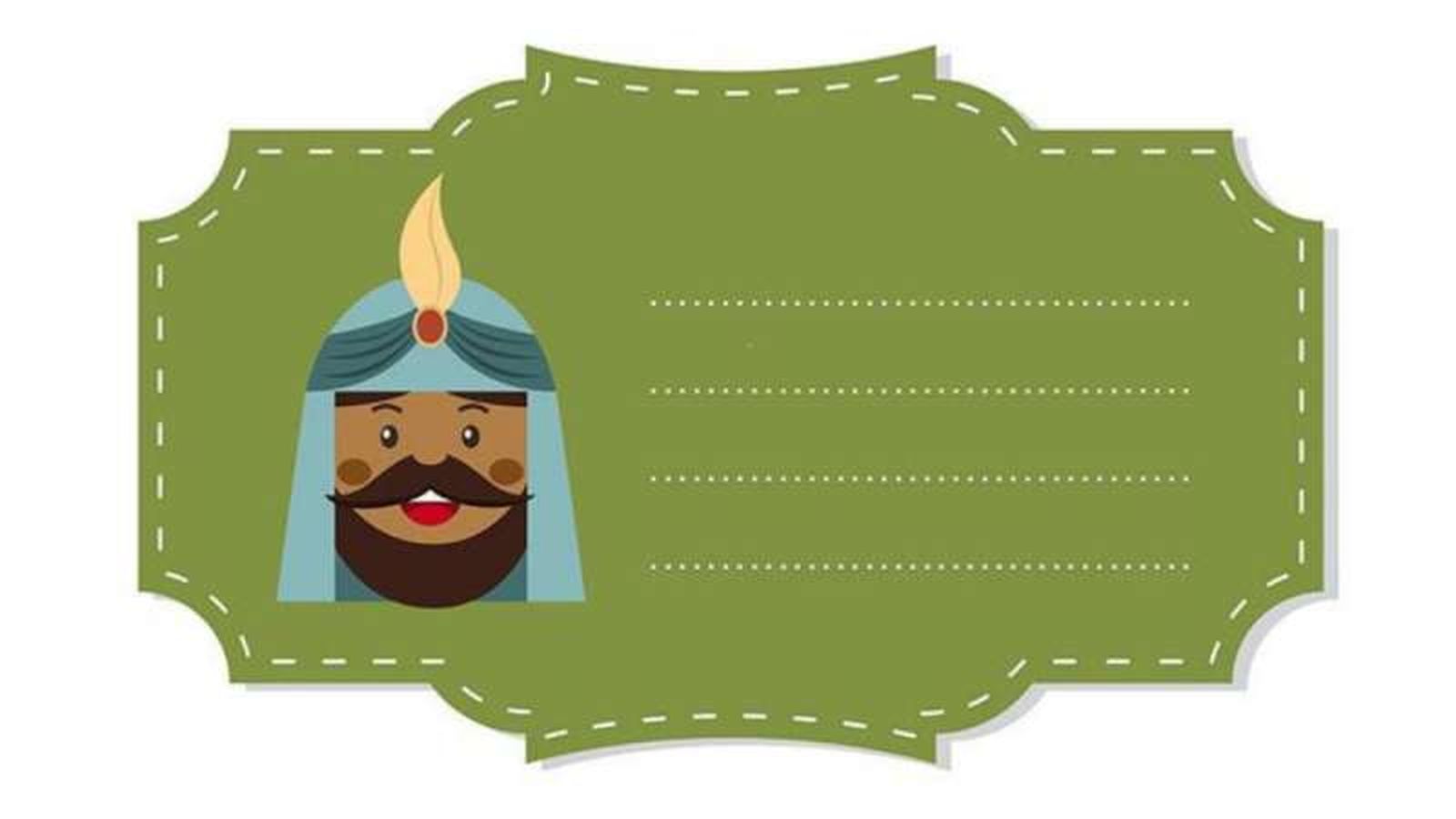 Etiqueta verde del Rey Baltasar para personalizar los regalos de Reyes.