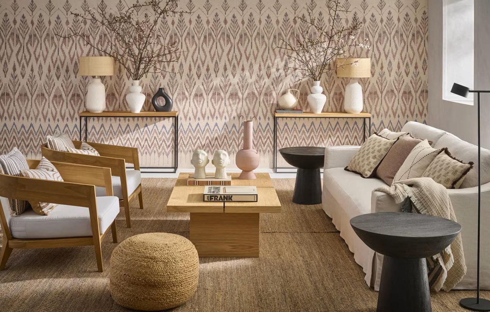 Salón con decoración moderna con materiales naturales. Salón con decoración moderna con materiales naturales.