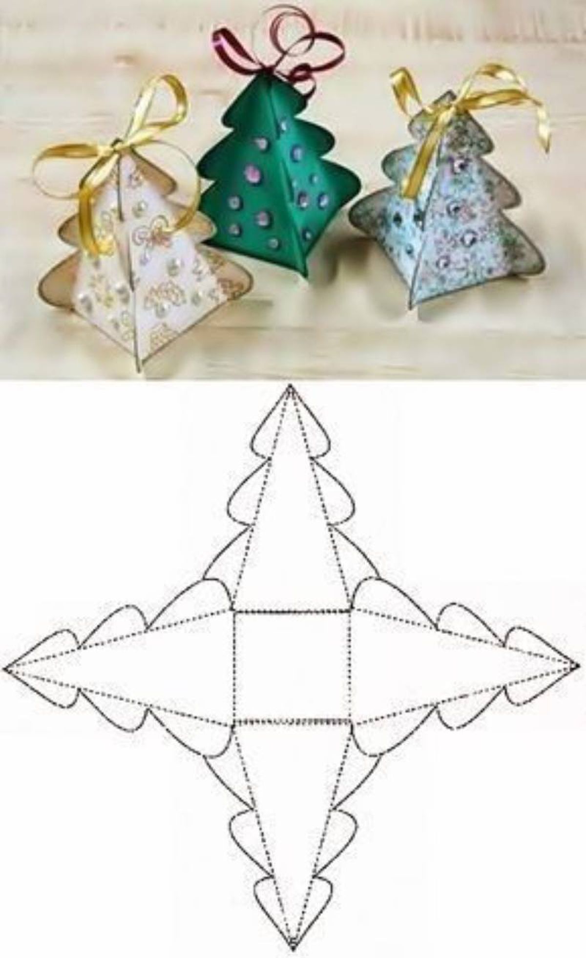 Cajitas de cartulina con forma de árbol de Navidad.